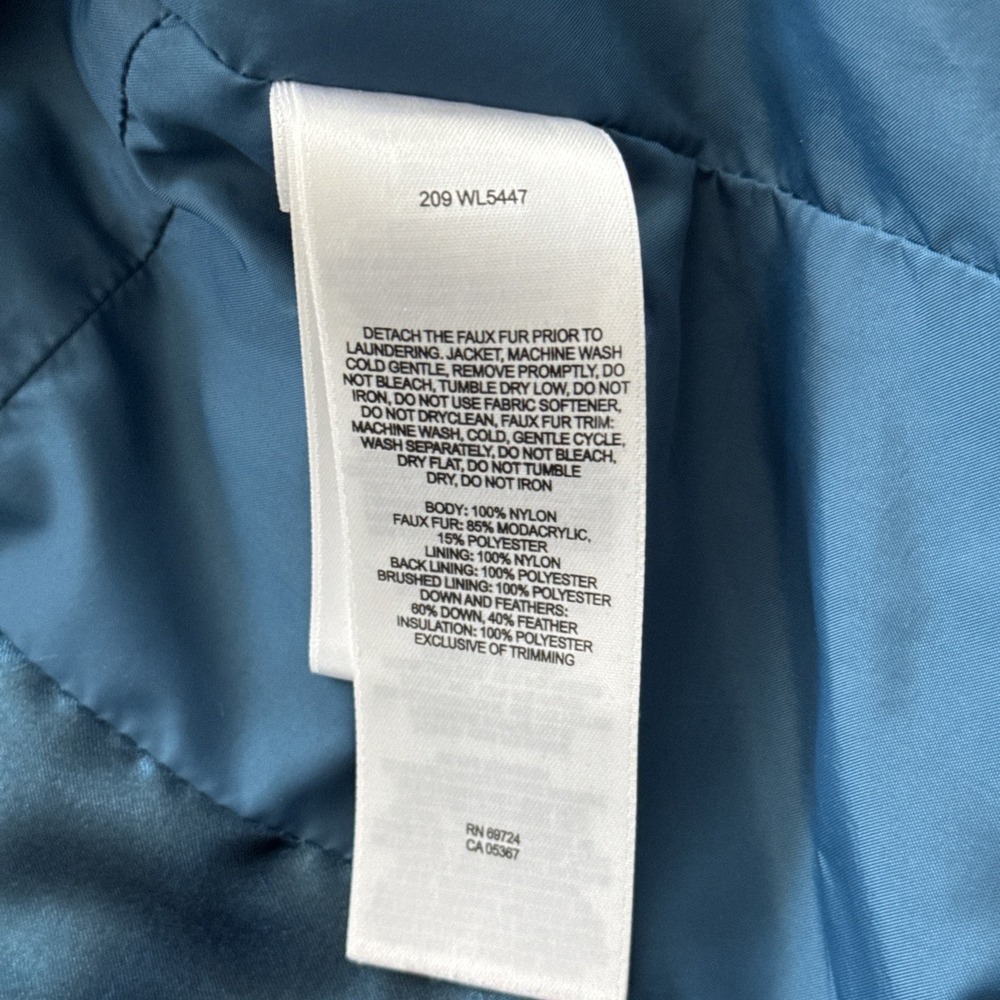 Columbia Down Puffer Jacket Women Medium Omni Shield Blue Hooded Faux Fur Trim - Picture 12 of 15